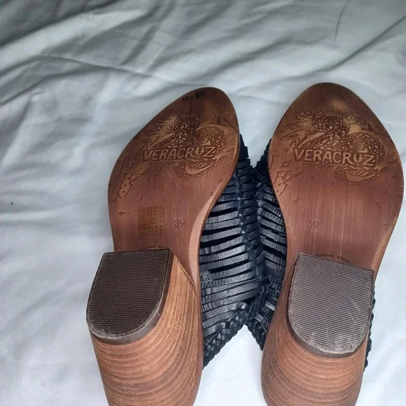 Sundance Veracruz Bella Notte leather Stacked Heel Boho Mules - Picture 11 of 16